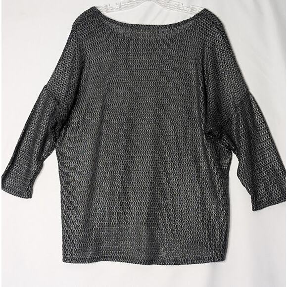 Two by VINCE CAMUTO black silver metallic Open Weave Hi Lo Sweater Futuristic - Picture 4 of 10